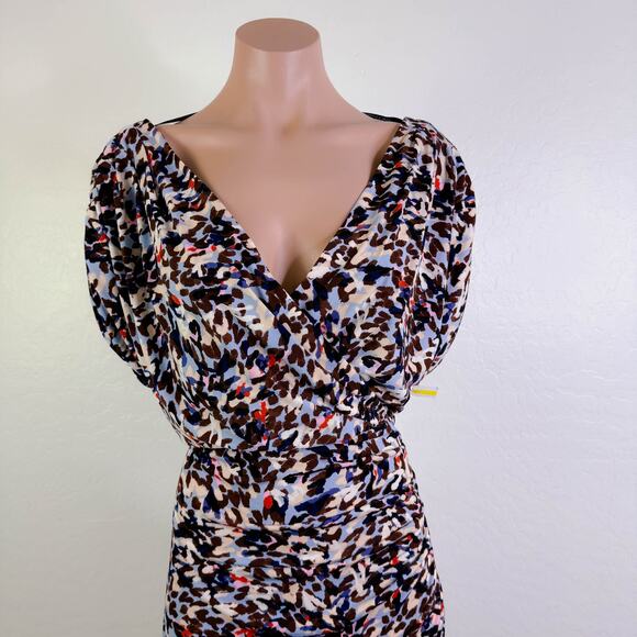 Vince Camuto Asymmetric Draped Sheath Midi Dress Blue Modest Career sz 12 NWT - Picture 3 of 12